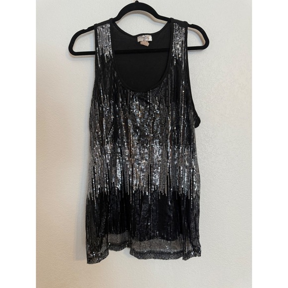 Lavish Plus Size 2X Black Sequin Sleeveless Tank Top Party Sparkle - Picture 1 of 3